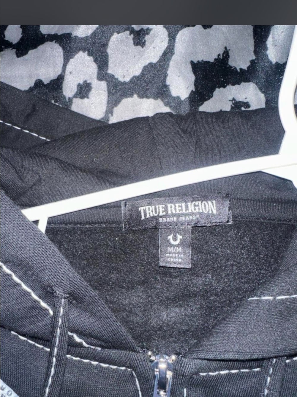True Religion Black Hoodie with White Contrast Stitching
